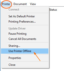 Tap on “Printer” to see if the “Use Printer Offline”
