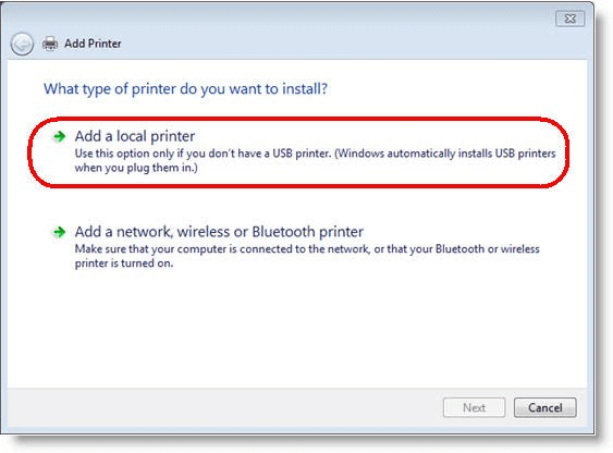 Now, select the ‘Add A Local Printer’ option
