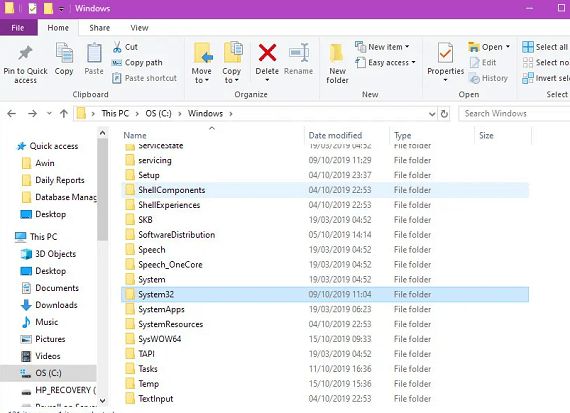 Windows’ folder > ‘System32’ folder > ‘Spool’ > ’Printers’