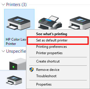 “Set as Default Printer”