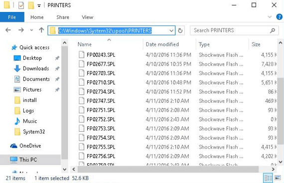 Local Disk (C) > Windows > System32 > Spool > Printers.