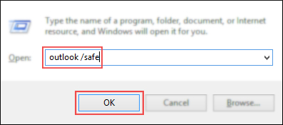 outlook.exe/safe on the ‘Run’ and then choose ‘OK